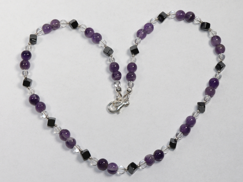 Amethyst, Bergkristall und Hämatit mit Silber 925