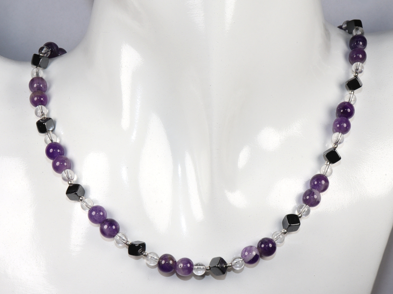 Amethyst, Bergkristall und Hämatit mit Silber 925