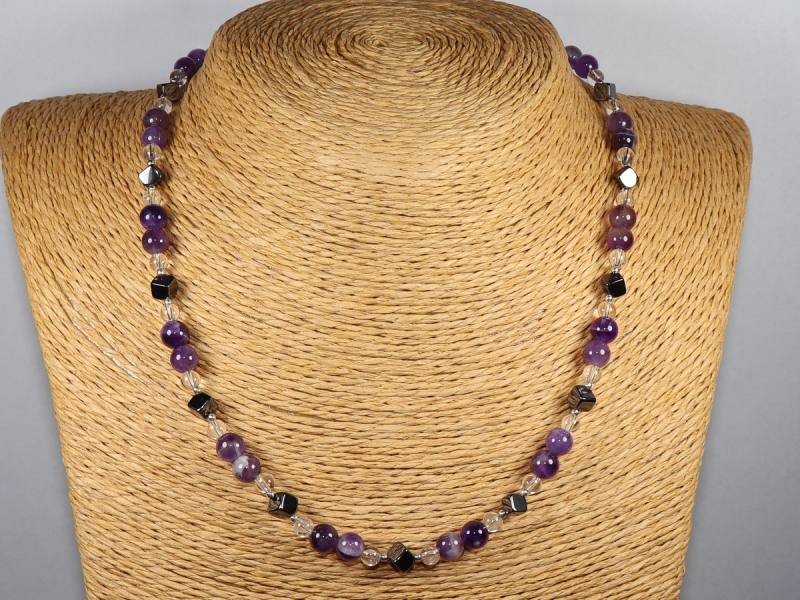 Amethyst, Bergkristall und Hämatit mit Silber 925