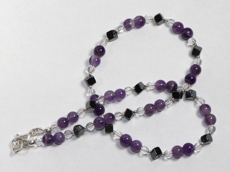 Amethyst, Bergkristall und Hämatit mit Silber 925