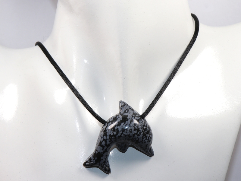 snowflake obsidian with cord or silver 925