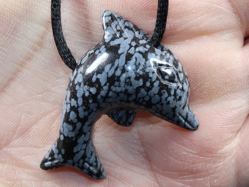 snowflake obsidian with cord or silver 925