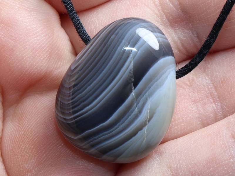 Botswana agate with cord or silver 925