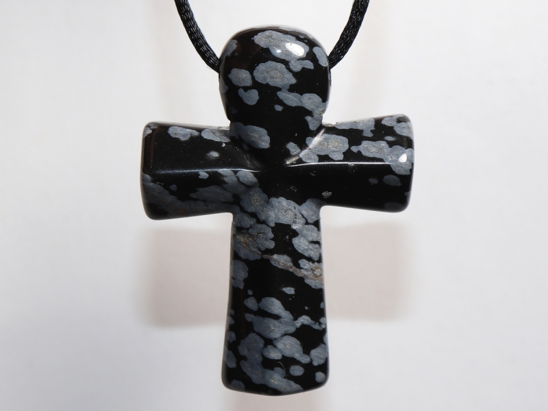 snowflake obsidian with cord or silver 925