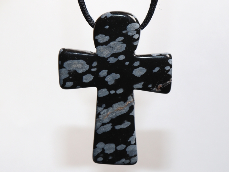 snowflake obsidian with cord or silver 925