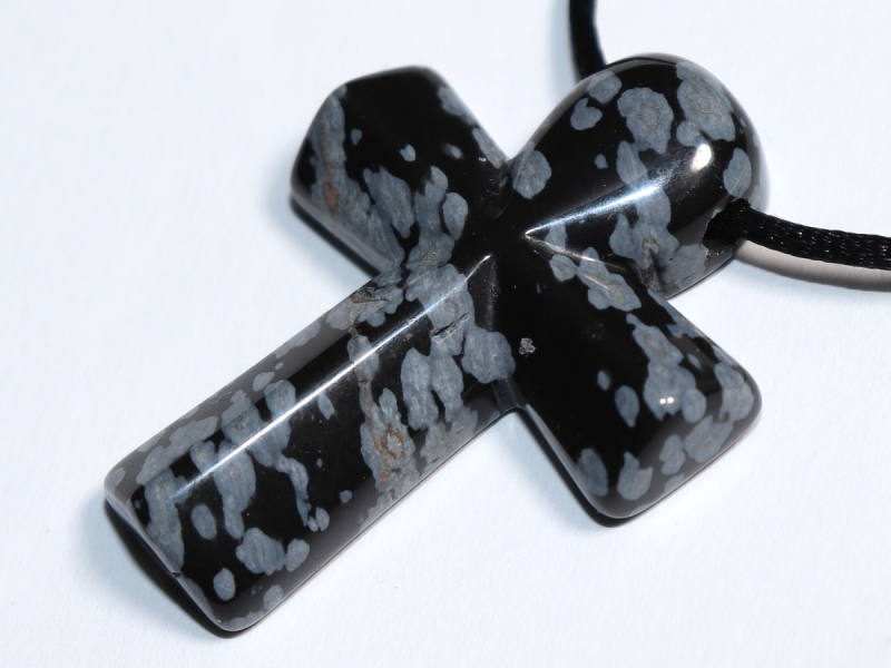 snowflake obsidian with cord or silver 925