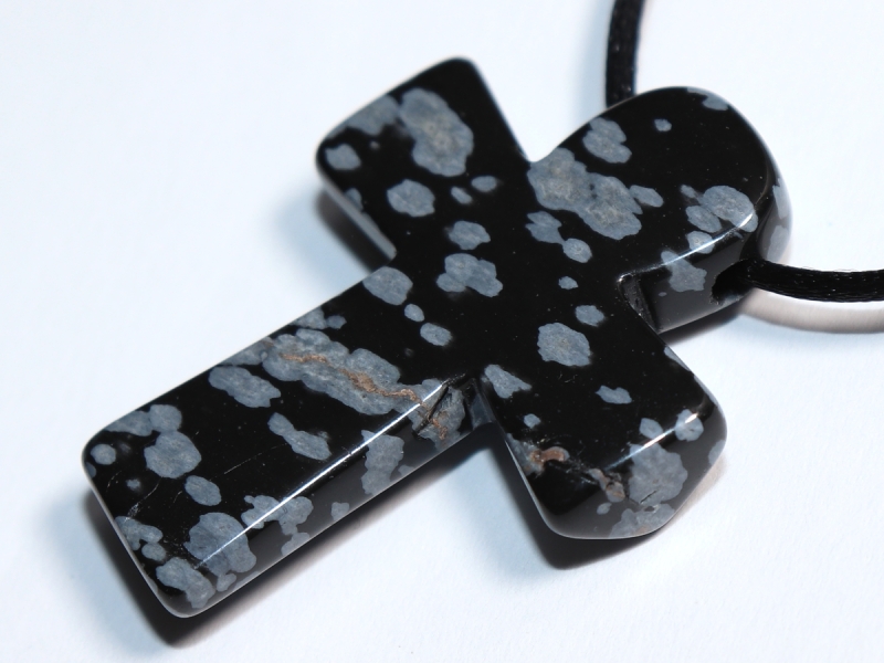 snowflake obsidian with cord or silver 925