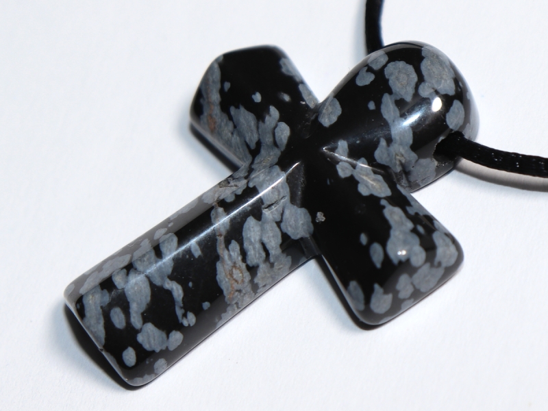 snowflake obsidian with cord or silver 925