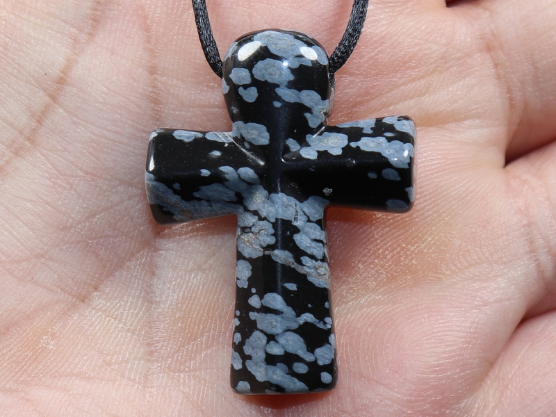 snowflake obsidian with cord or silver 925