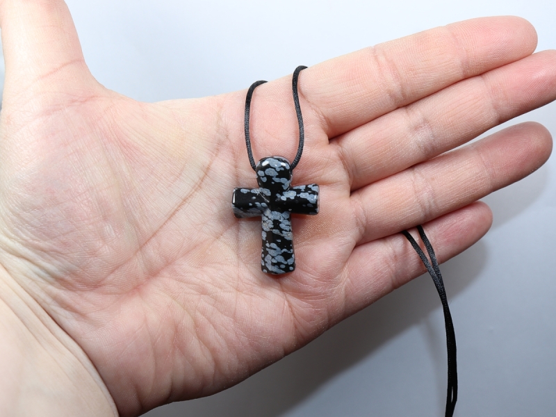 snowflake obsidian with cord or silver 925