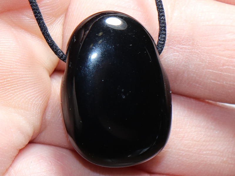 black obsidian with cord or silver 925