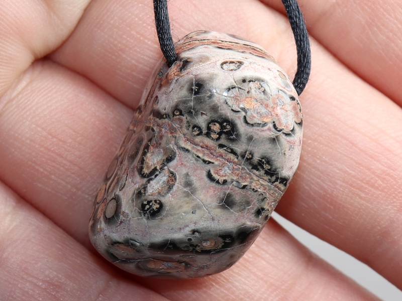 leopard rhyolite with cord or silver 925