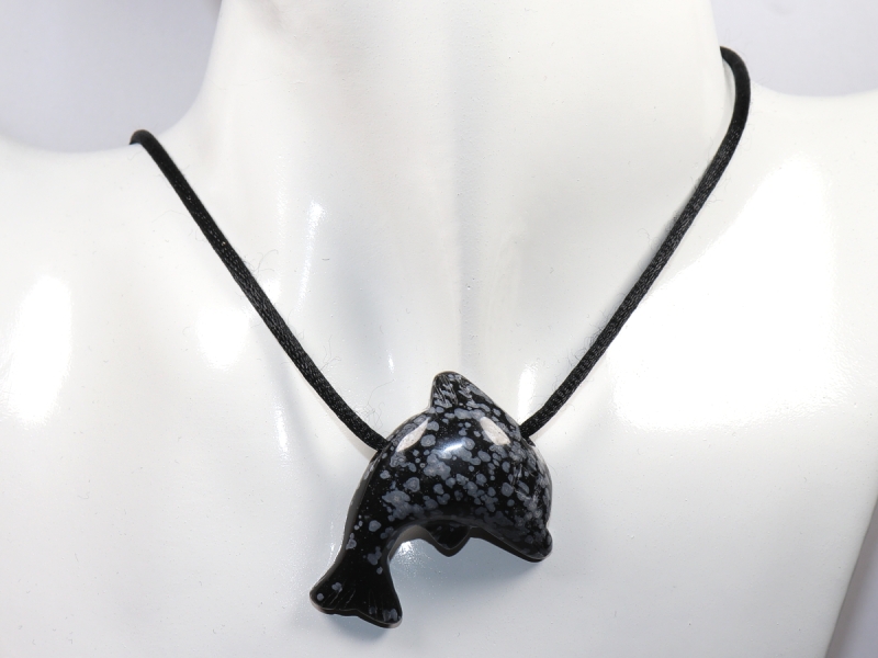 snowflake obsidian with cord or silver 925