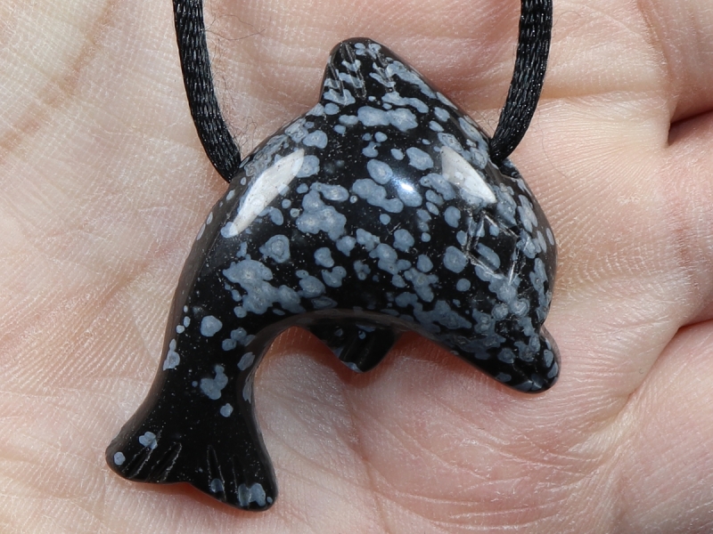 snowflake obsidian with cord or silver 925