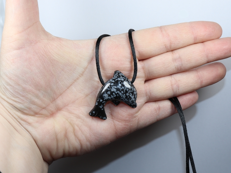 snowflake obsidian with cord or silver 925