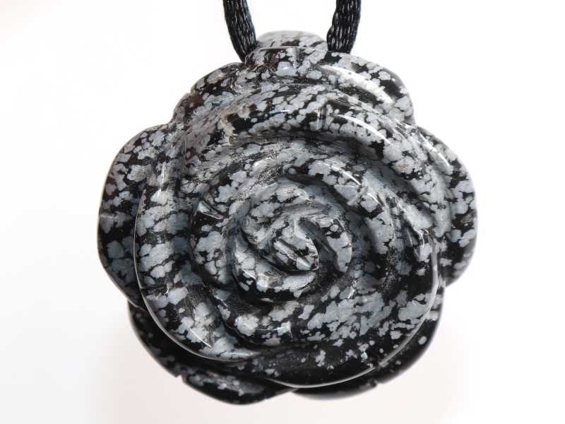 snowflake obsidian with cord or silver 925