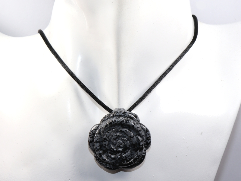 snowflake obsidian with cord or silver 925
