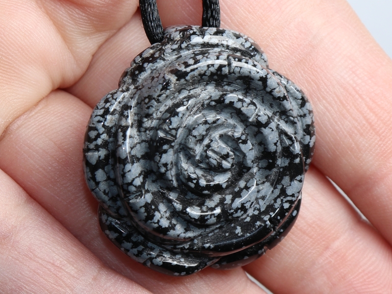 snowflake obsidian with cord or silver 925