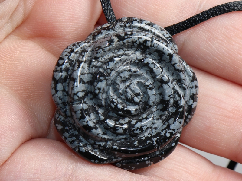 snowflake obsidian with cord or silver 925