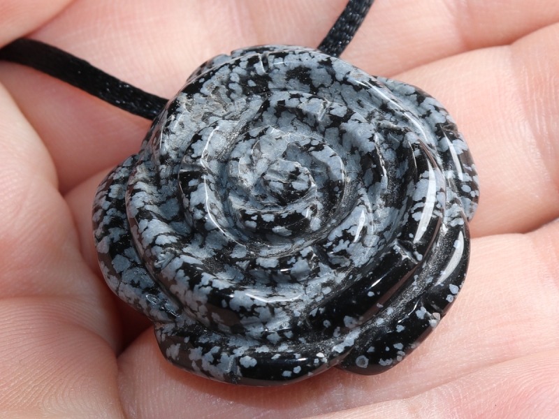 snowflake obsidian with cord or silver 925