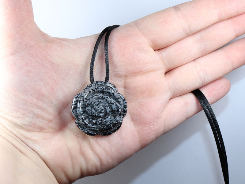 snowflake obsidian with cord or silver 925