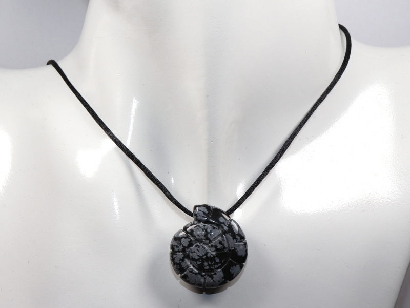 snowflake obsidian with cord or silver 925