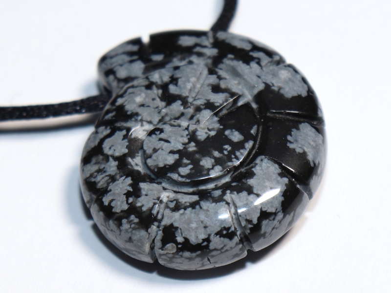 snowflake obsidian with cord or silver 925