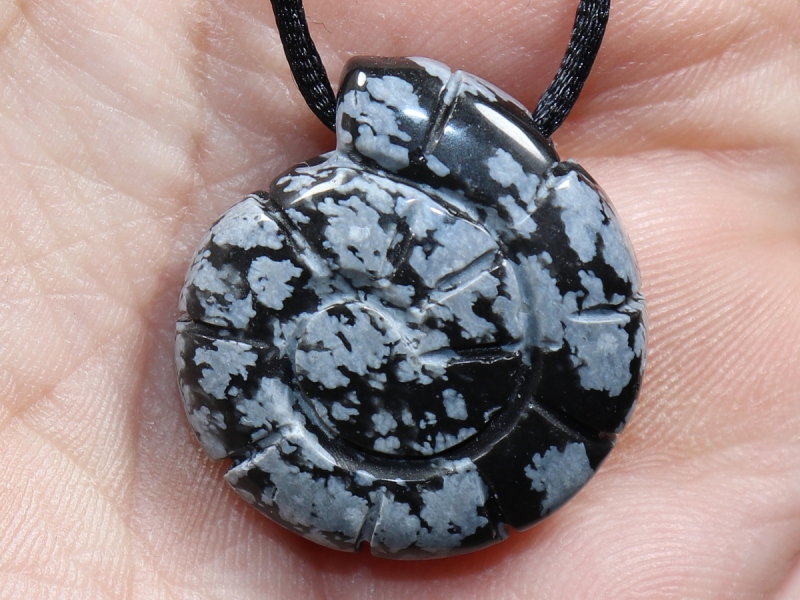 snowflake obsidian with cord or silver 925