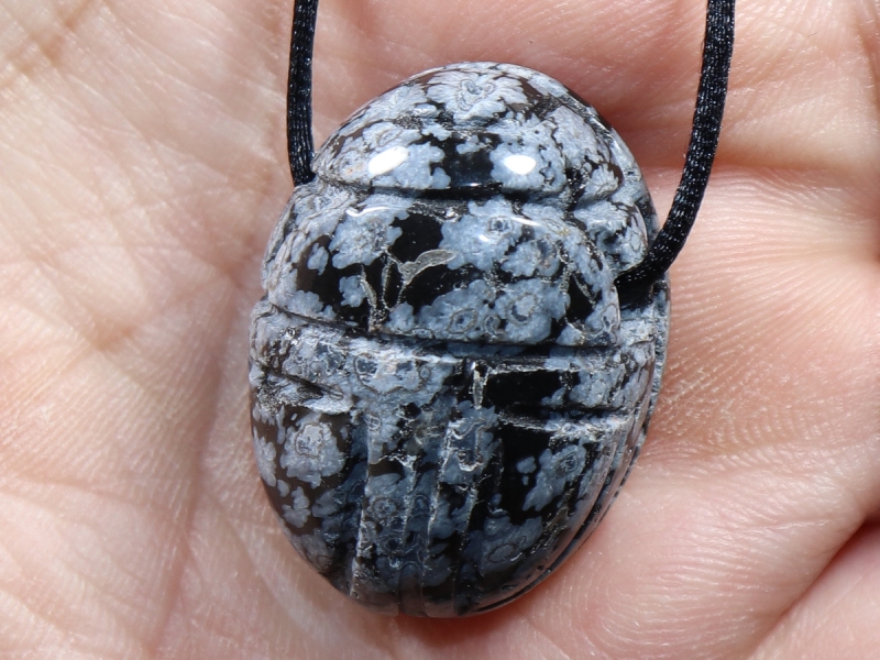 snowflake obsidian with cord or silver 925