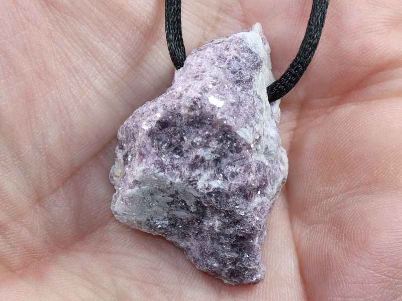 lepidolite with cord or silver 925