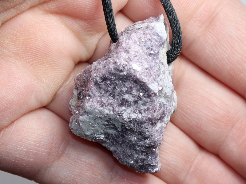 lepidolite with cord or silver 925