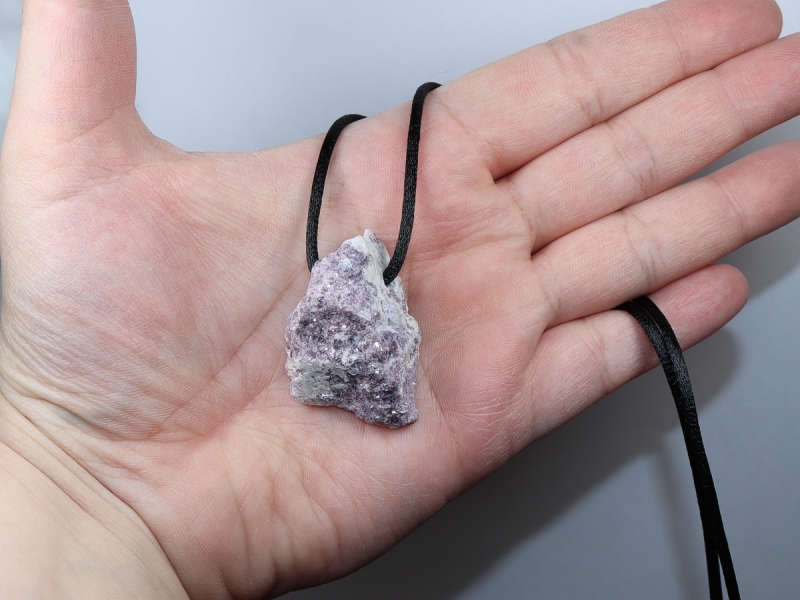 lepidolite with cord or silver 925
