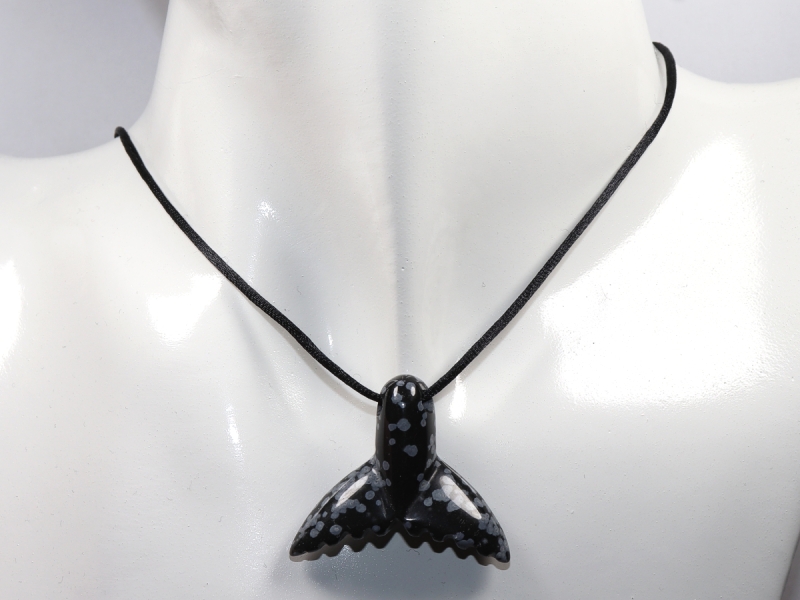 snowflake obsidian with cord or silver 925