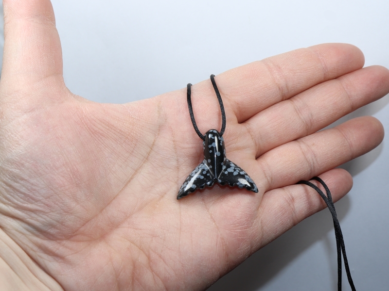 snowflake obsidian with cord or silver 925