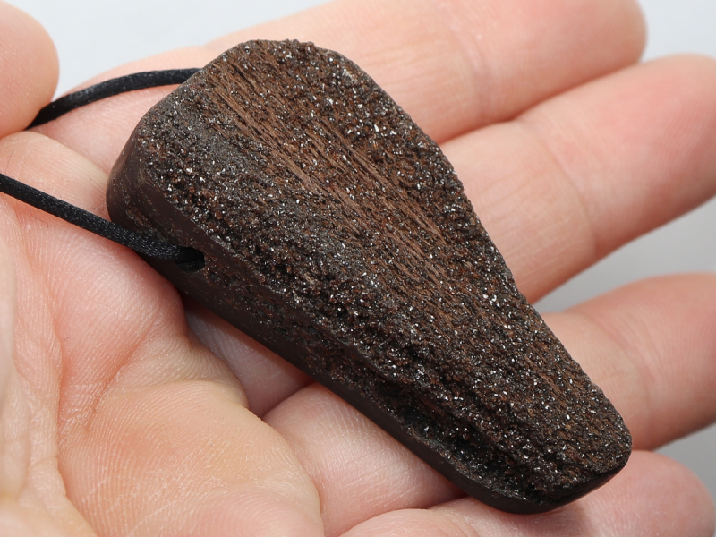 petrified wood with rock crystal with cord or silver 925