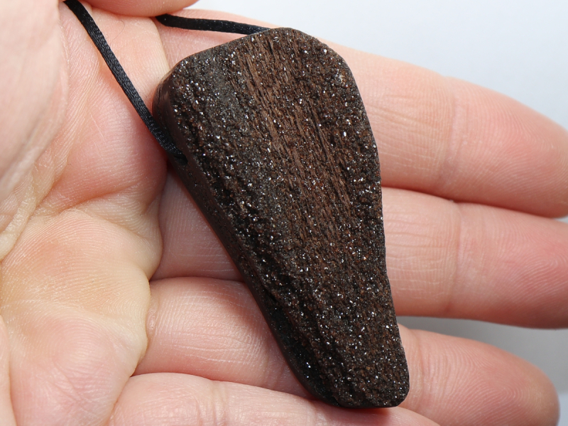 petrified wood with rock crystal with cord or silver 925