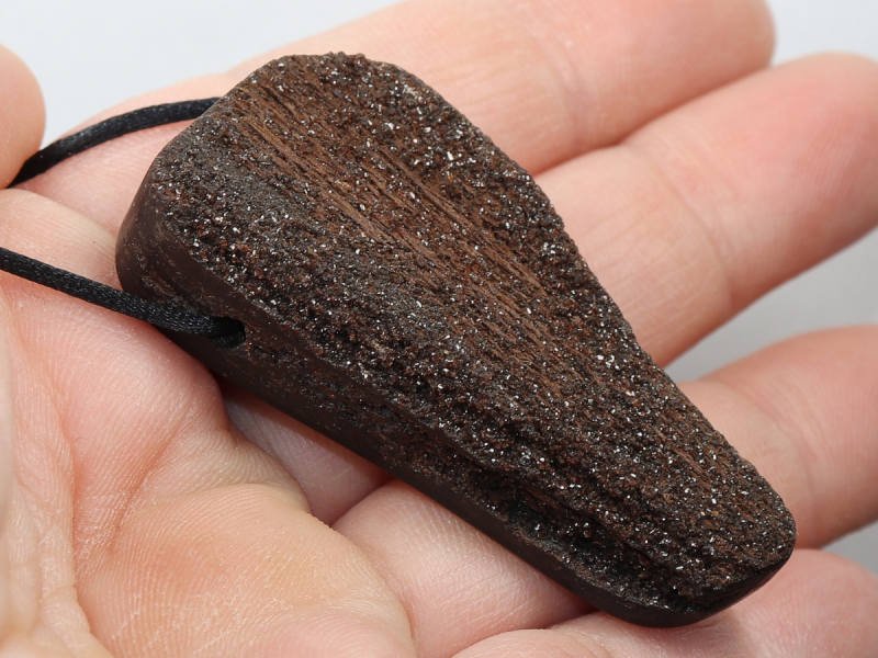 petrified wood with rock crystal with cord or silver 925