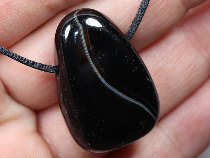 black agate with cord or silver 925