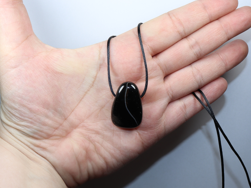 black agate with cord or silver 925