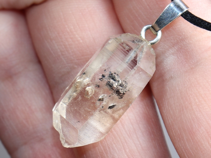 rock crystal with bitumen with cord or silver 925