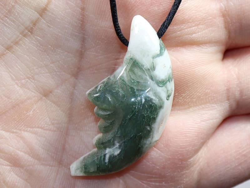 moss agate with cord or silver 925