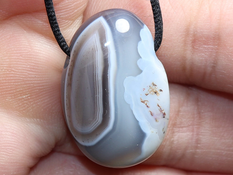 Botswana agate with cord or silver 925