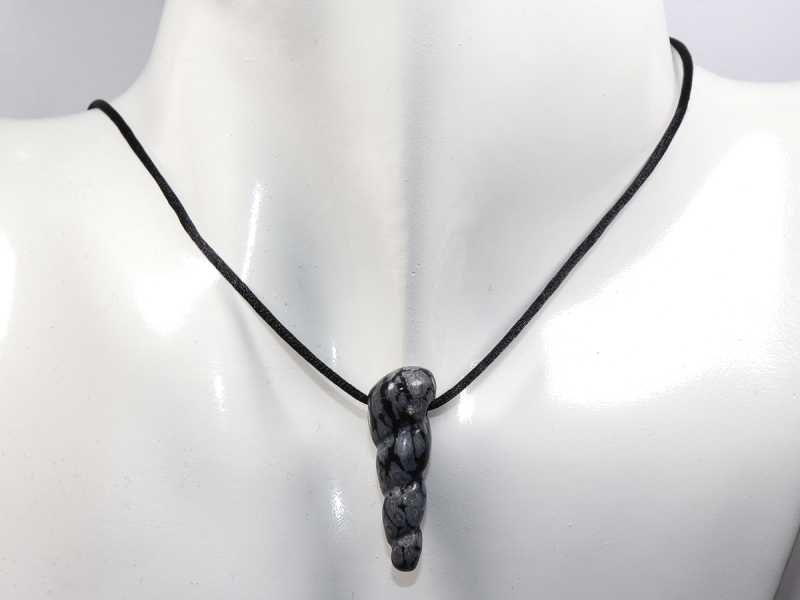 snowflake obsidian with cord or silver 925