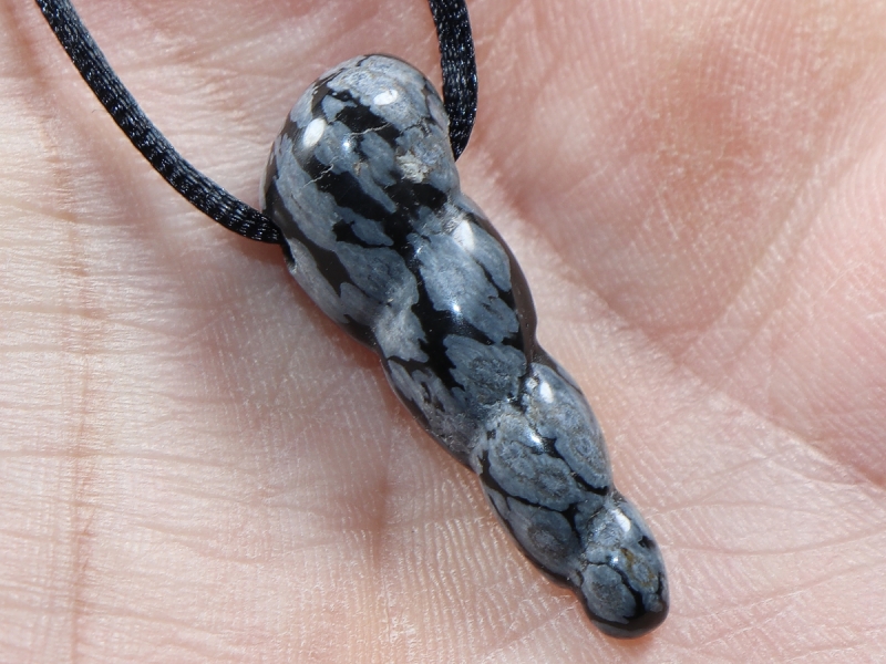 snowflake obsidian with cord or silver 925
