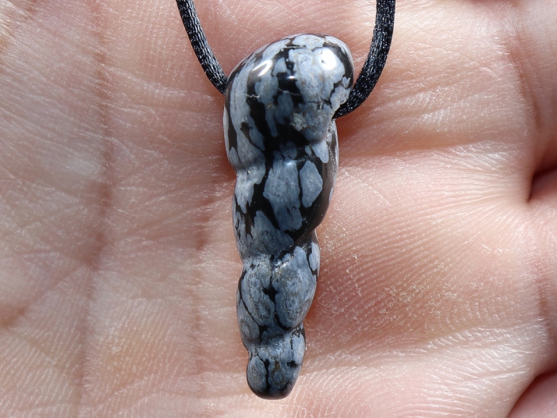 snowflake obsidian with cord or silver 925