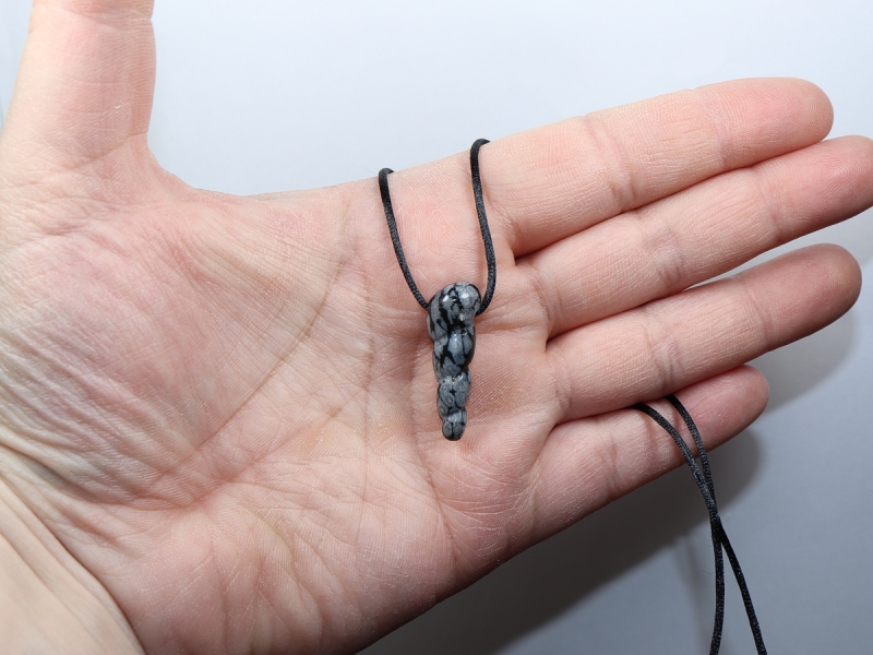 snowflake obsidian with cord or silver 925
