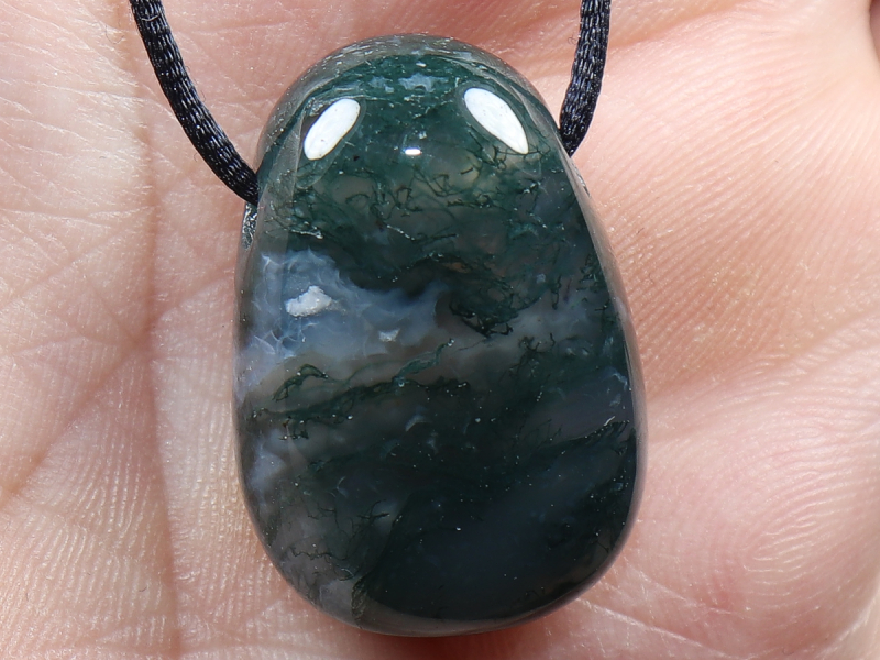 moss agate with cord or silver 925