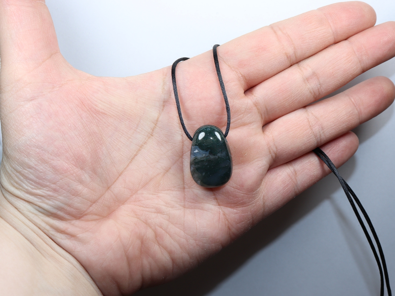 moss agate with cord or silver 925
