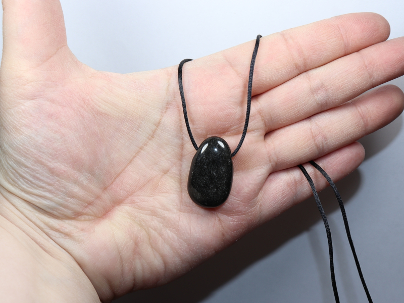 silver obsidian with cord or silver 925
