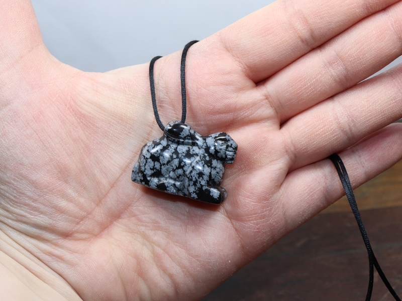 snowflake obsidian with cord or silver 925